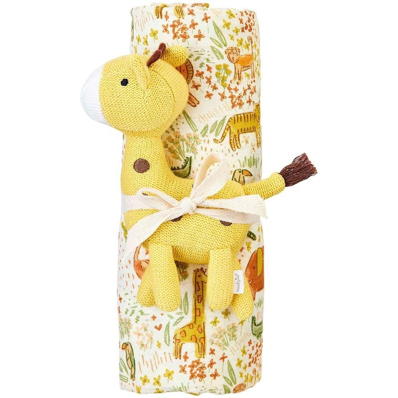 Mud Pie Safari Swaddle & Rattle Set