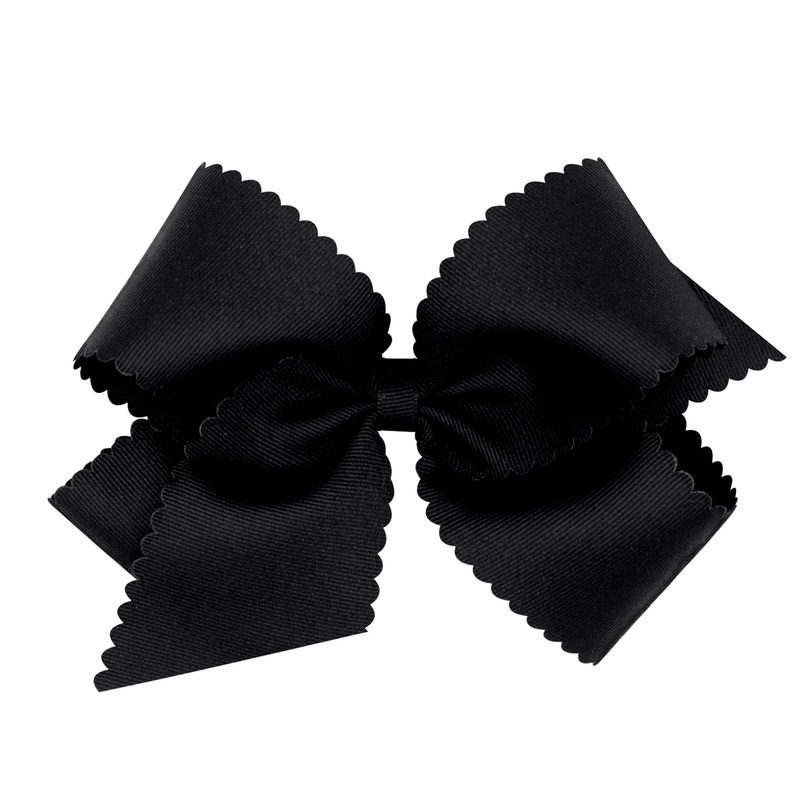 King Grosgrain Hair Bow with Scalloped Edge BLK
