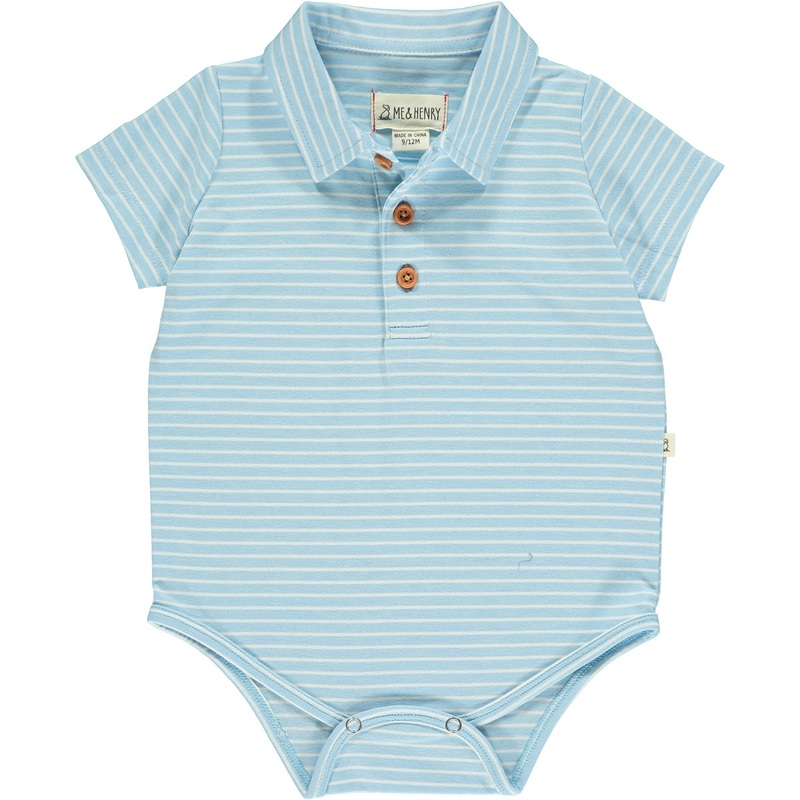 Me & Henry Sky/White Polo Jersey Onesies 0-3M