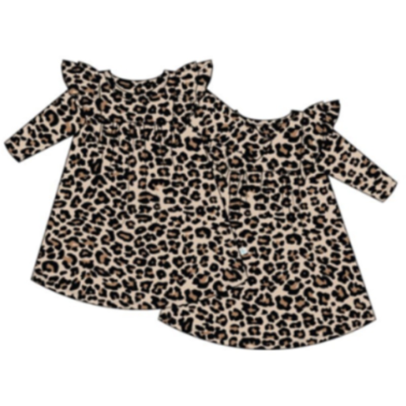 Posh Peanut Lana Leopard 3/4 Sleeve Flutter Dress 2T