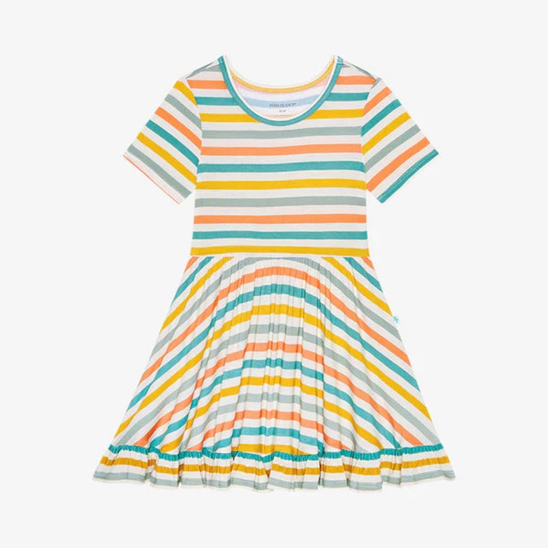 Posh Peanut Popsicle Stripe Short Sleeve Ruffled Twirl Dress 2T