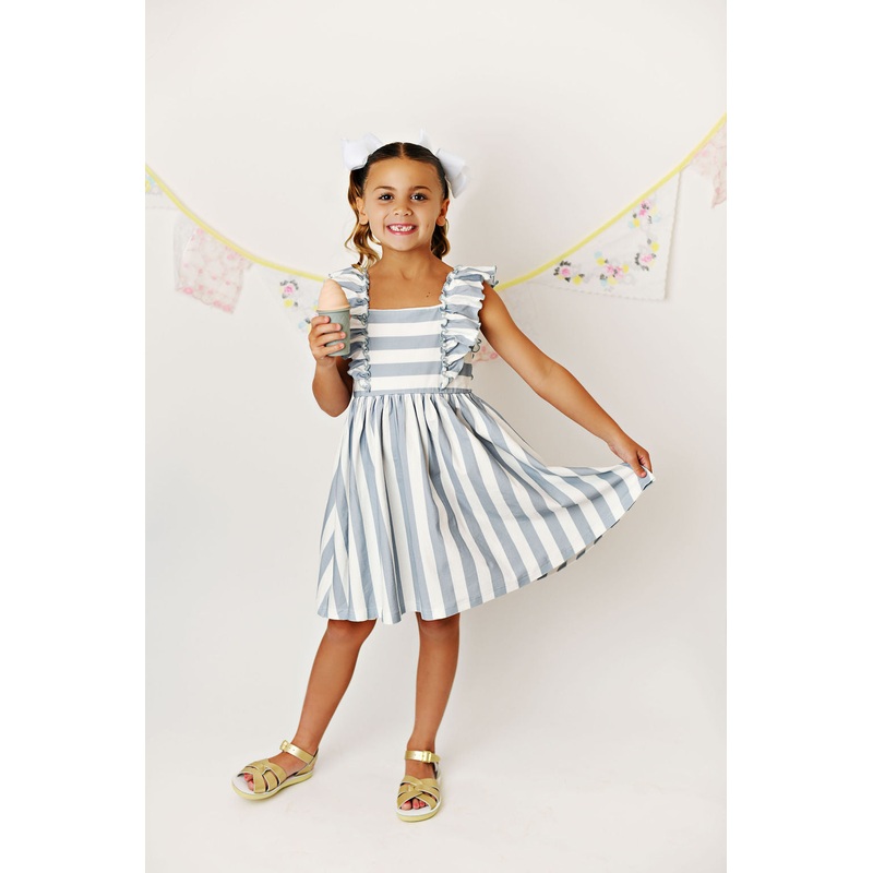 Serendipity Clothing Dusty Blue Stripe Dress 2T