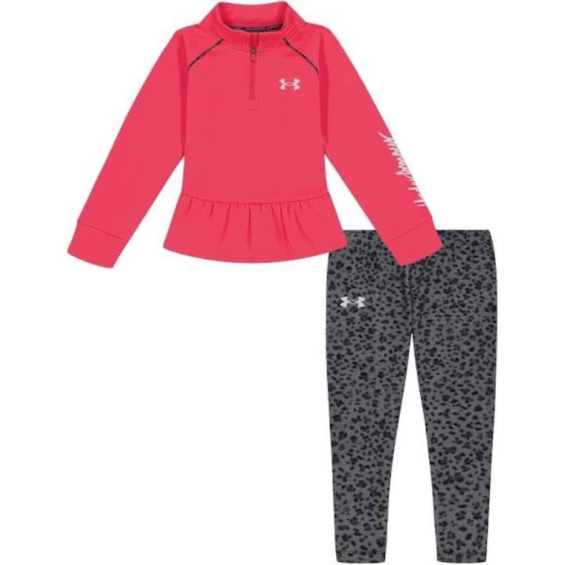 UA Spotted HalftOne 1/4  ZipSet Pink Shock 9-12M