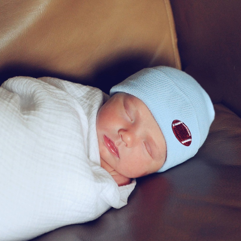 FOOTBALL Newborn Hospital Hat for Baby Boys: Newborn Blue