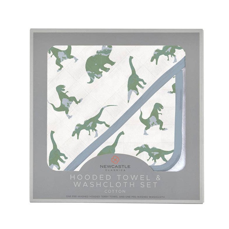 Granite Green Dinosaurs Cotton Hooded Towel and Washcloth Set