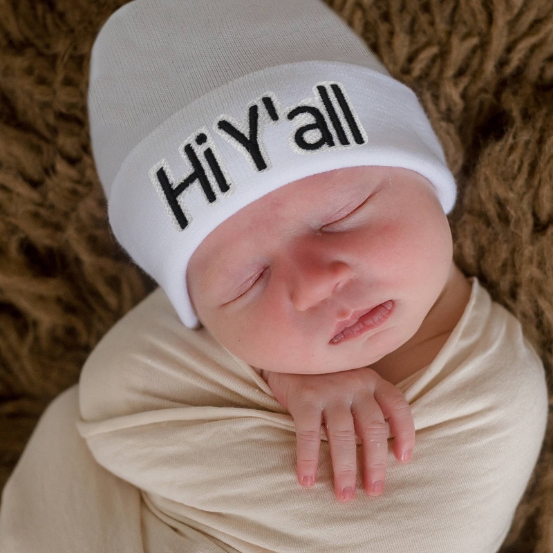 Hi Y’all Baby Hat – Newborn and Baby Hospital Hat: 0-3 months / White Hat