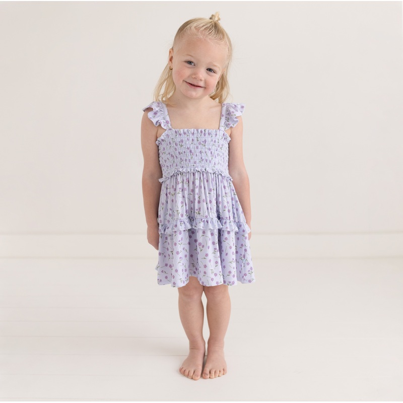 Jeanette – Smocked Flutter Sleeve Babydoll Dress 2T