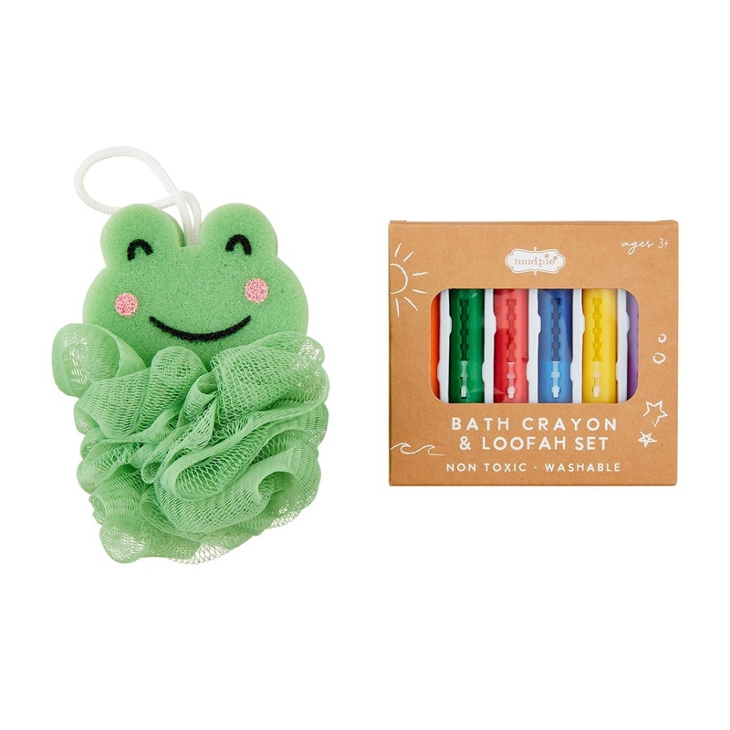 Mud Pie Frog Loofah & Bath Crayon Set