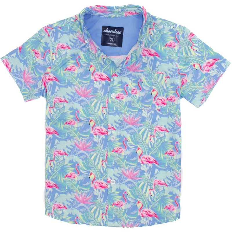 Properly Tied Lucky Duck Shordees Summer Shirt | Floral Flamingo 2T