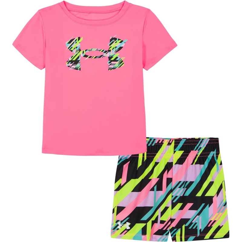UA PRINTED MESH SHORT SET FLUO PINK 9-12M