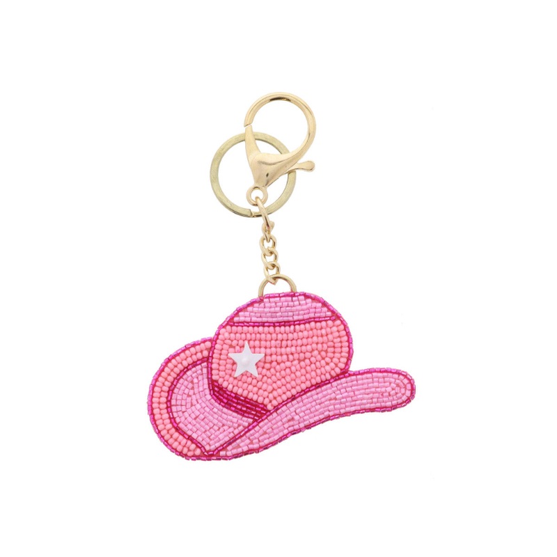 Jane Marie Multi Pink Beaded Cowboy With Star Accent Key Chain