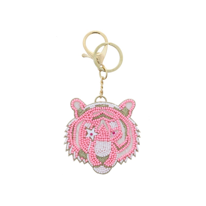 Jane Marie Pink White and Gold Beaded Post with Star Eyes Tiger