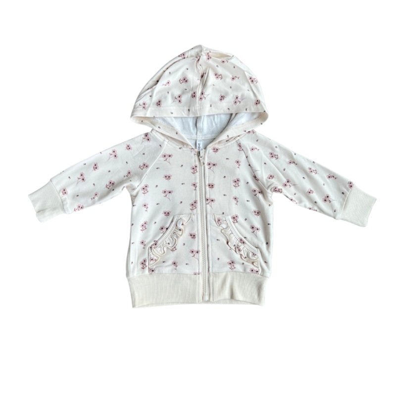 Girl’s Hooded Jacket – Mini Floral in Cream 12-18M