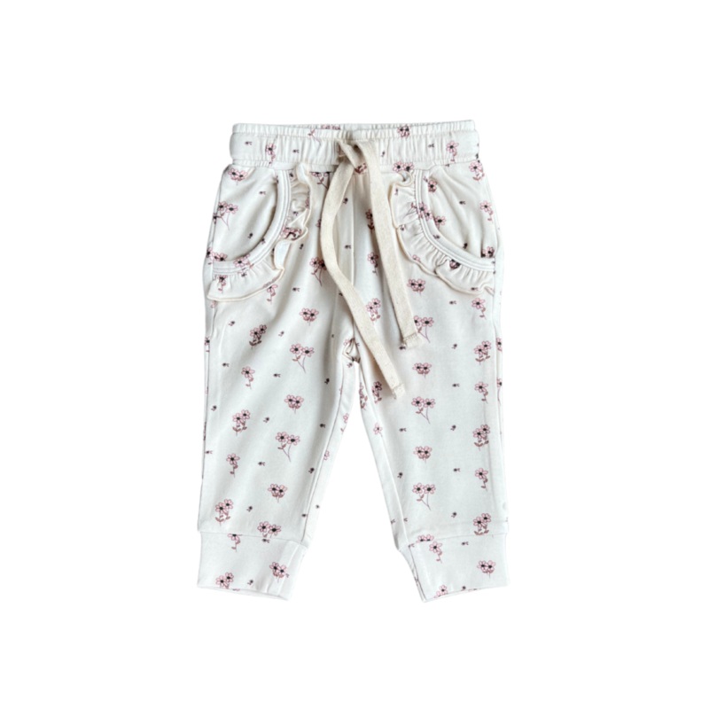 Girl’s Ruffle Joggers – Mini Floral in Cream 12-18M