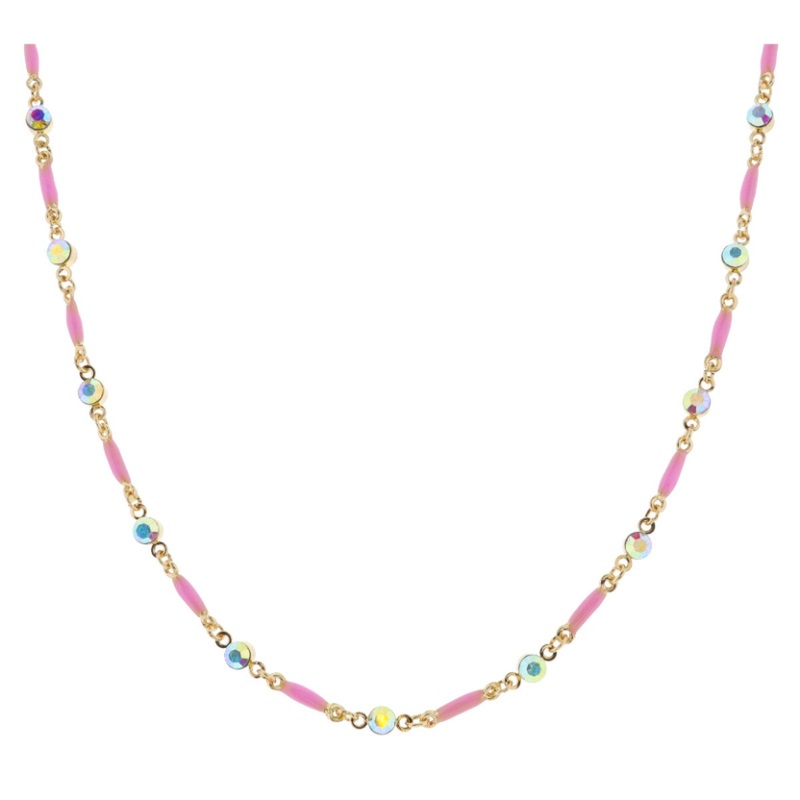 Jane Marie Kids Mini Pink Enamel Bars with AB Crystal Links Necklace, .15″ Pendants