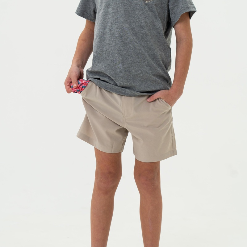 Burlebo Youth Everyday Short | Light Khaki | American Flag Pocket 2T