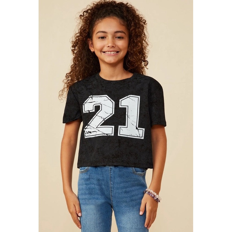 Girls Distressed Print Washed Athletic Jersey Top S