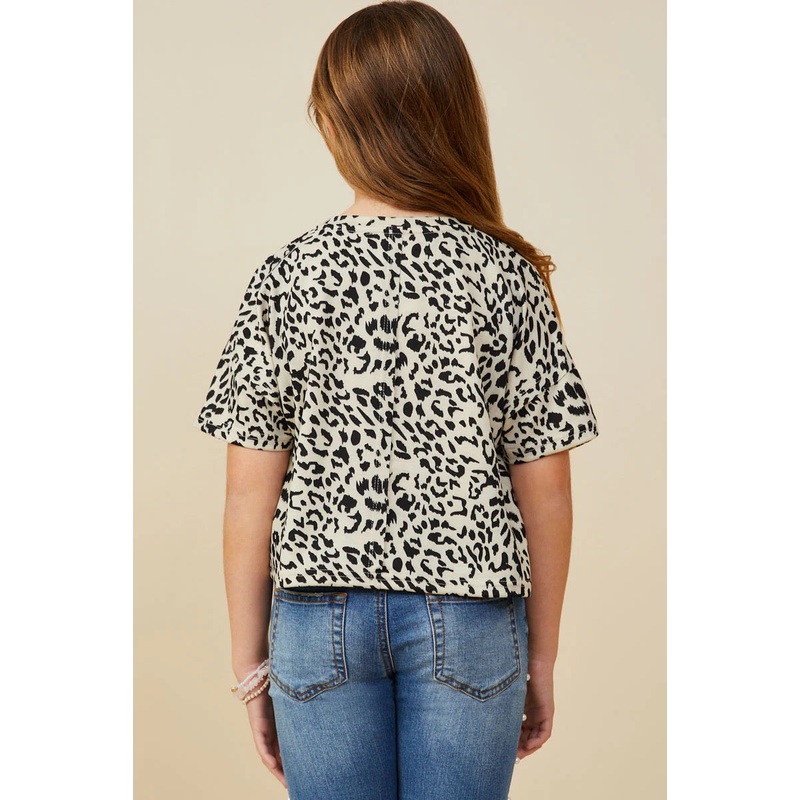 Girls Leopard Print Drop Shoulder Terry Tee S