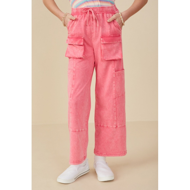 Hayden Washed Cargo Pocket Detail Wide Leg Knit Pants Pink S