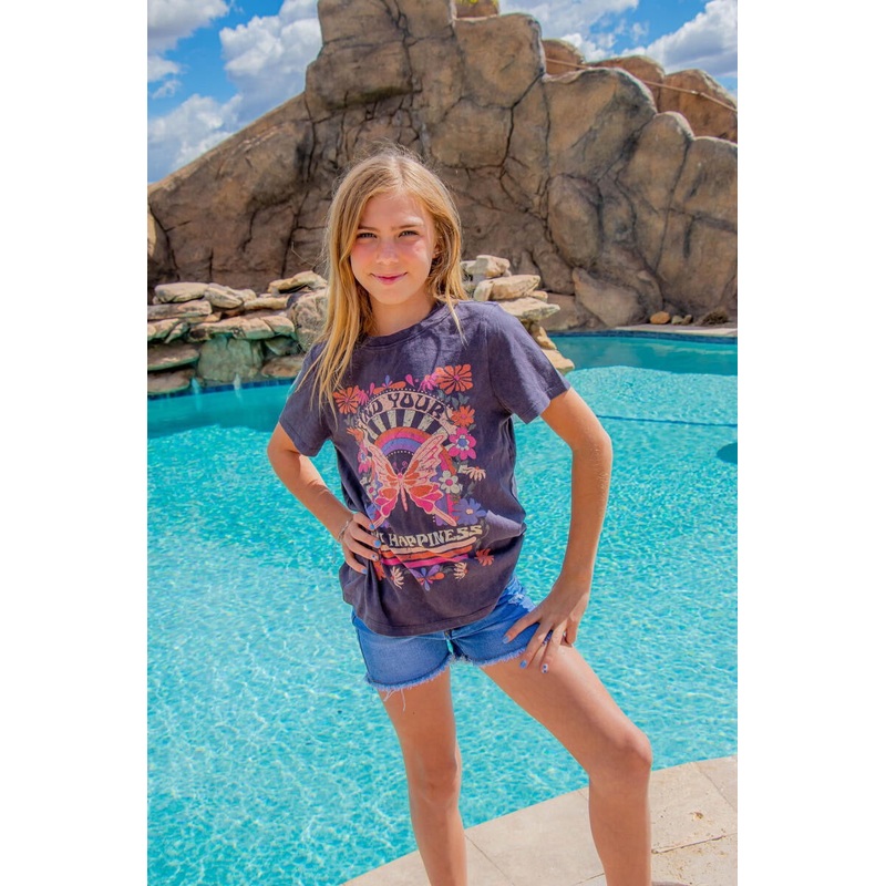 Paper Flower Find Your Own Happiness Butterfly Graphic Tee | Asphalt Youth Small