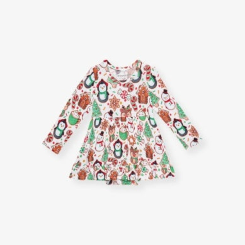 Posh Peanut Cookie Medley Long Sleeve Ruffled Twirl Dress 2T