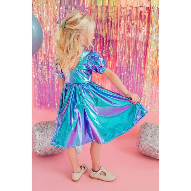 Puff Dress in Aqua Lam 2T
