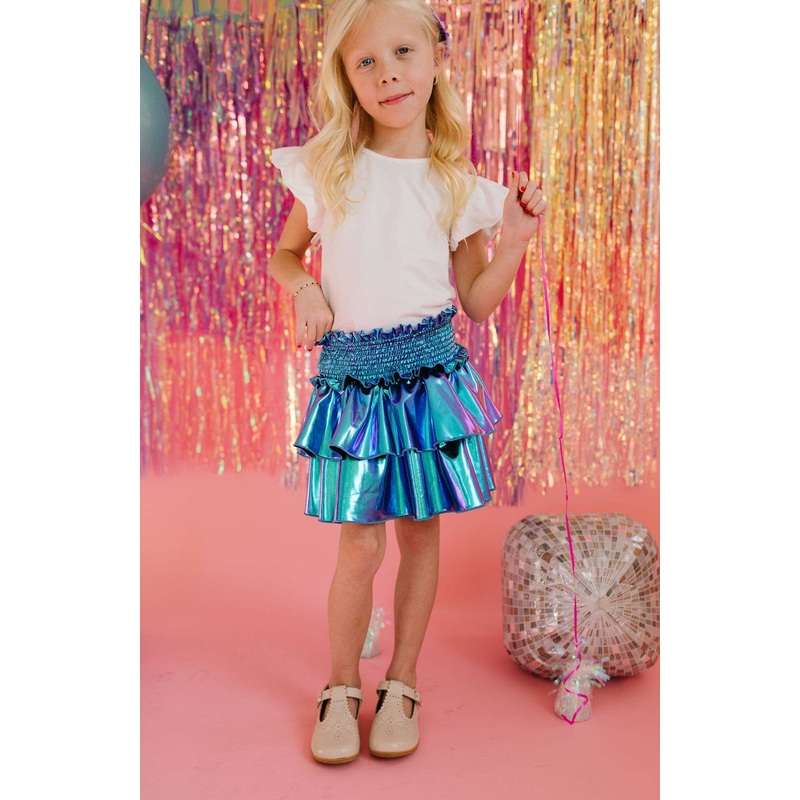 Ruffle Skort in Aqua Lam 4Y