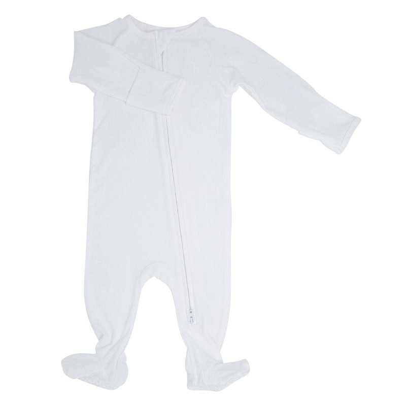 Zipper Footie – Pure White Ribbed Newborn