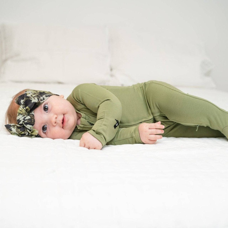 Zipper Footie: Army Green Newborn